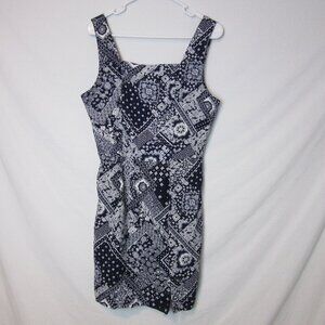Monteau Dress Blue White Bandana Geo Thick Straps Square Neck Womens Medium